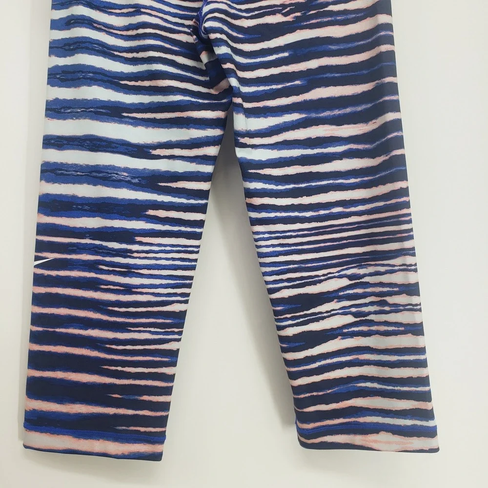 Nike Pro Abstract Zebra Stripe Capri Leggings Women M Blue Neon Pink Dri-FIT